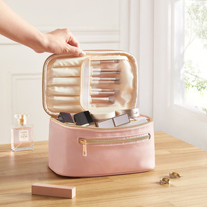 Large PU Leather Travel Makeup Bag - Pink by komore