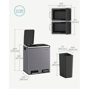 SONGMICS Double Kitchen Bin with Soft-Close Lids - Grey by SONGMICS