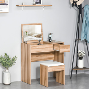 HOMCOM Dressing Table Set With Mirror - Wood Grain by HOMCOM