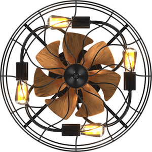 Wood Grain Ceiling Fan Light with Cage Shade - Black by Livingandhome