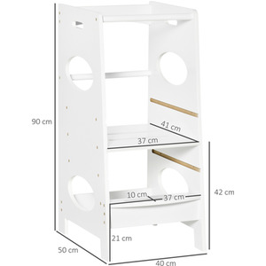 HOMCOM Kids Step Stool Kitchen Stool with Adjustable Standing Platform - White by HOMCOM
