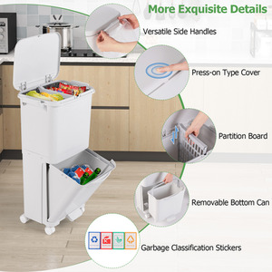 2-Tier Trash Can Kitchen Garbage Bin - White by Costway