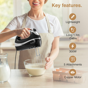 300W Electric Hand Mixer with 3 Attachments by VonShef