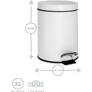 Round Stainless Steel Bathroom Pedal Bin - White by Harbour Housewares