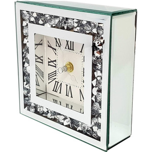 Crushed Diamond Silver Square Wall Clock Roman Numbers - Silver by DEENZ
