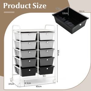 10-Drawer Storage Cart Rolling Cart - Dark Gradient by Costway