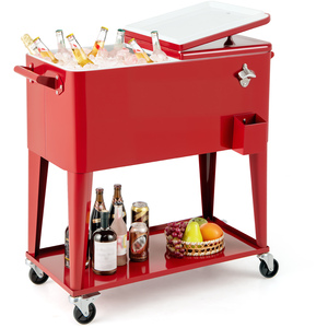 75 L Portable Patio Rolling Ice Chest - Red by Costway