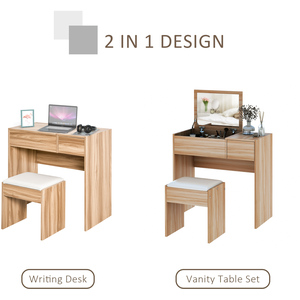 HOMCOM Dressing Table Set With Mirror - Wood Grain by HOMCOM