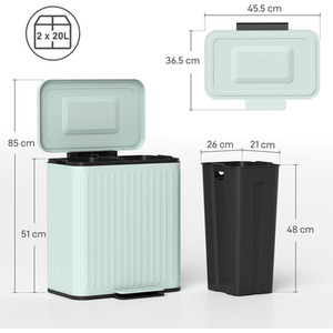 HOMCOM Dual 20L Kitchen Double Bin with Soft-Close Lid by HOMCOM
