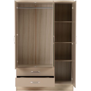 Nevada 3 Door 2 Drawer Mirrored Wardrobe Bedroom Set - Oyster, Light Oak by Seconique