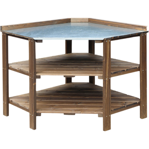 Outdoor Wooden Kitchen Corner Table Shelves Pressure Treated - Brown by Waltons