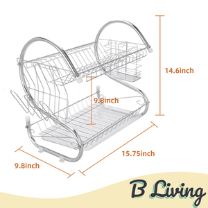 Two Tier Dish Drainer Drying Rack - Chrome by B Living