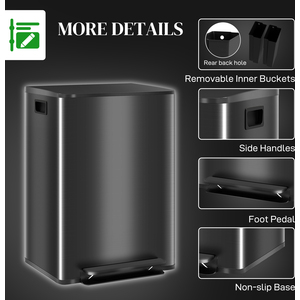 HOMCOM Double Kitchen Bin with Soft Close Lid - Black by HOMCOM