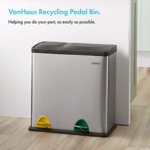 Kitchen Bin with Double Recycling Compartments - Silver by VonHaus