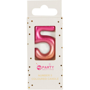 Coloured Number Candle - Pink / 5 by My Party
