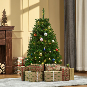 HOMCOM Prelit Artificial Christmas Tree with Warm White Lights - Green / 4ft by HOMCOM