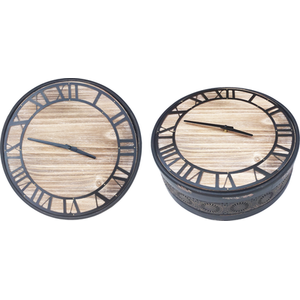 Black Large Round Metal and Wooden Clock - black by Marvells