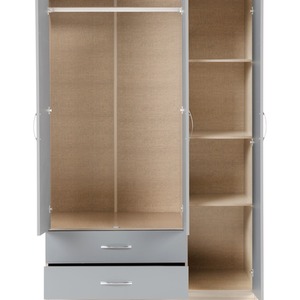 Nevada 3 Door 2 Drawer Mirrored Wardrobe Bedroom Set - Grey Gloss, Light Oak by Seconique