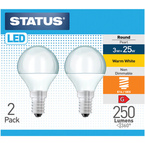 Pack of 2 Status LED 3W Small Edison Screw Lightbulbs - Round by Status