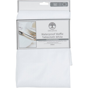 Waterproof Waffle Round Tablecloth - White by Divante