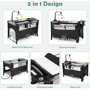 5-in-1 Baby Bassinet Bedside Sleeper - Black by Costway