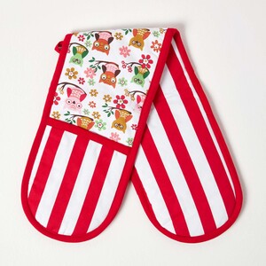 Red Owls Cotton Double Oven Glove - Red by Homescapes