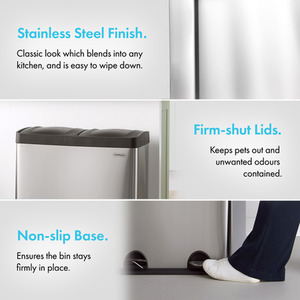 Stainless Steel Recycling Pedal Bin with 2 Compartments - Silver by VonHaus