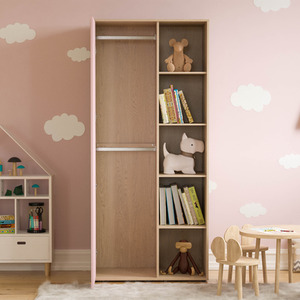 Neptune 3 Piece Bedroom Set - Desk, 2 Drawer Bedside Cabinet, Wardobe - Pink and Oak / MDF by Vida Designs