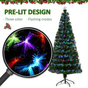 HOMCOM 6FT Multicoloured Artificial Christmas Tree with PreLit Modes Metal Stand - Green, blue and red by HOMCOM