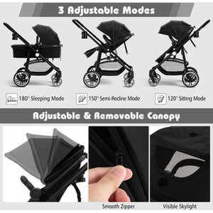 2 in 1 High Landscape Stroller Foldable Toddler Stroller - Black by Costway