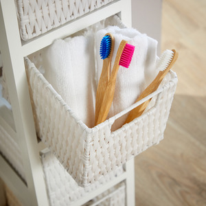 Lopera Rattan Basket 4 Drawer Tower Storage Unit - White by Home Source