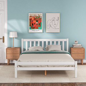 Solid Wooden Bed Frame for Adults Kids - White / 140cm by Abrihome