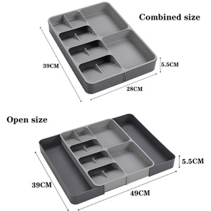 Cutlery Organiser Utensil Storage Adjustable Inserted Drawer Tray - Grey by Livingandhome