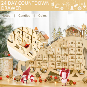 HOMCOM Christmas Village Advent Calendar with Countdown Drawer - Natural wood by HOMCOM
