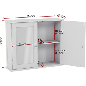 Priano 2 Door Mirrored Wall Cabinet - White by Vida Designs