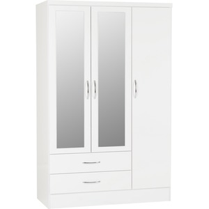 Nevada 3 Door 2 Drawer Mirrored Wardrobe Bedroom Set - Grey Gloss, Light Oak by Seconique