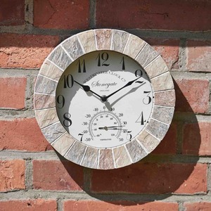 Slate Effect Garden Clock - Grey & Beige by Garden Mile