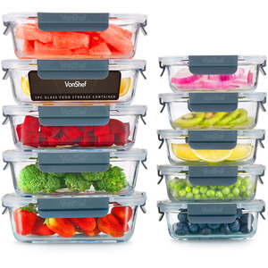10 Piece Meal Prep Glass Containers with Lids - Clear by VonShef