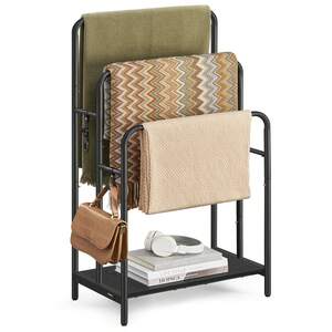 VASAGLE 3-Bar Towel Holder with Hooks - Black by VASAGLE