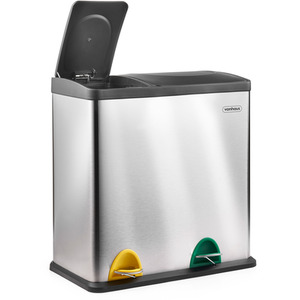 Kitchen Bin with Double Recycling Compartments - Silver by VonHaus