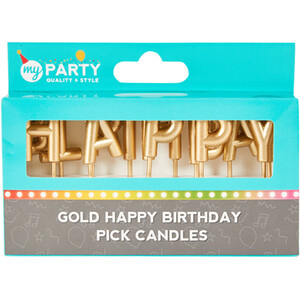 Happy Birthday Pick Candles Gold - Gold