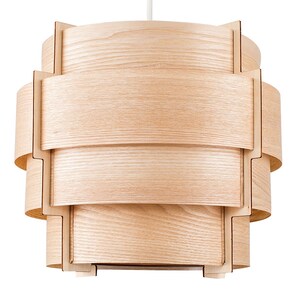 Brown Modern Wood Veneer Stepped Drum Ceiling Pendant Light Shades - Brown by ValueLights