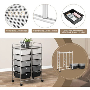10-Drawer Storage Cart Rolling Cart - Black Gradient by Costway