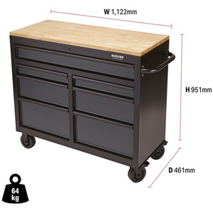 Draper Bunker Roller Workstation with Workbench - Grey / Workbench Roller Tool Cabinet, 7 Drawer by Draper