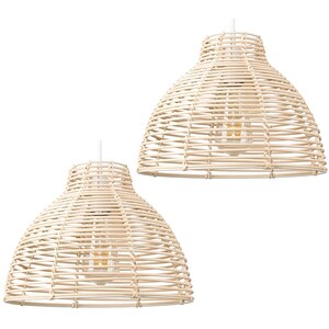Pair Of Lobster Wicker Rattan Cream Ceiling Pendant Light Shades - Cream by ValueLights