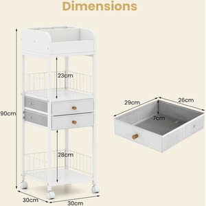 Makeup Organizer Floor Skincare Organizer Cart - White by Costway
