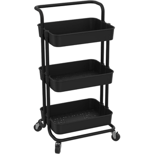 Storage Trolley On Wheels 3 Tier Basket Organiser Cart - Black by HyFive