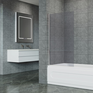 Rotatable Single-Sided Tempered Glass Shower Screen - Silver by Livingandhome