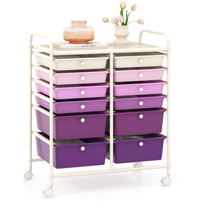 12 Drawers Rolling Storage Cart with 4 Wheels and Brakes - Gradient Purple by Costway