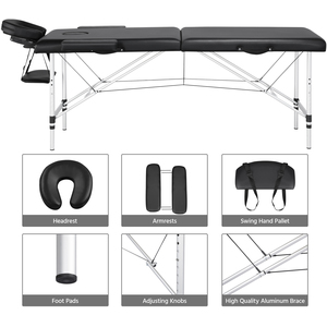 Adjustable Massage Bed with Headrest and Armrest - Black by Yaheetech